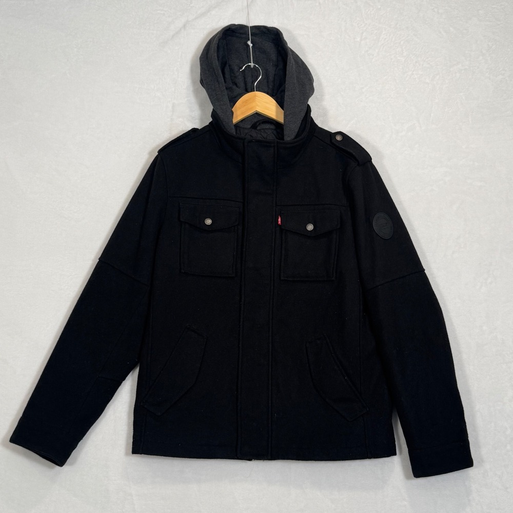 Levi's Black Hooded Wool Blend Field Jacket Medium